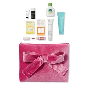 Makeup Skincare Sample Set with Pink Velvet Cosmetic Makeup Pouch Bag